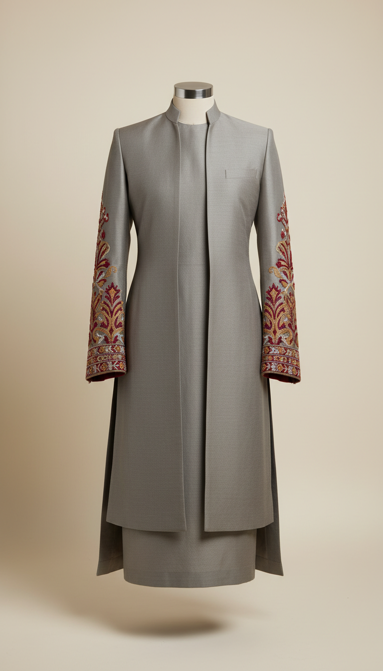 Stone grey bespoke outfit with handwork cuffs