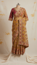 Gold Organza Sari with Hand Embroidery