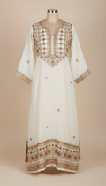 Ivory chiffon kurta with gold embroidery