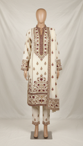 Ivory and mocha embroidered shalwar kameez