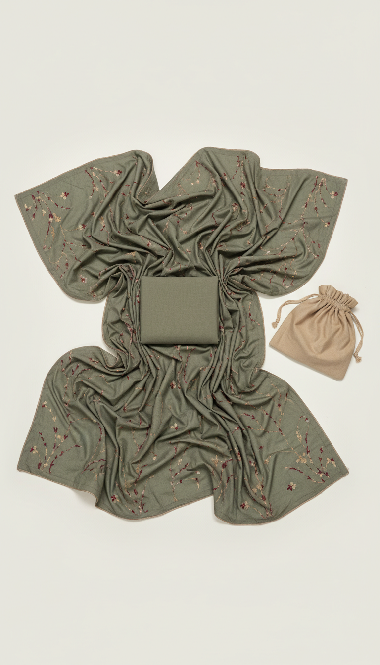 Pure Cotton Unstitched Suit in Olive Mist
