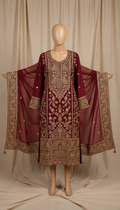 Gold-Accented Chiffon Pret Kurta With Dupatta