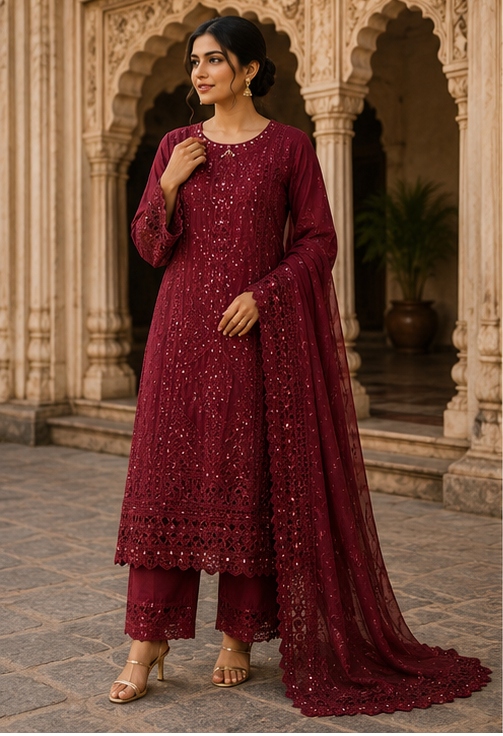 Lawn 3 piece Stitched with Monarak Dupaatta