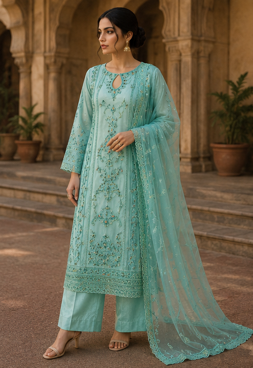 Mocha green Luxury Stitched Shirt With Antique Motif Detailing