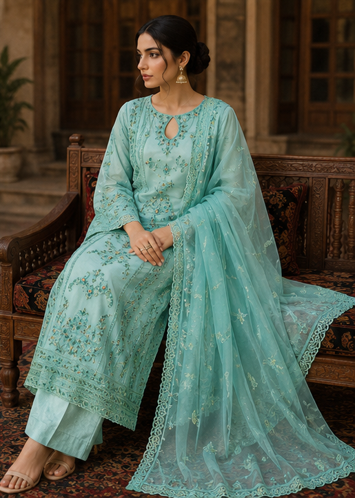 Mocha green Luxury Stitched Shirt With Antique Motif Detailing