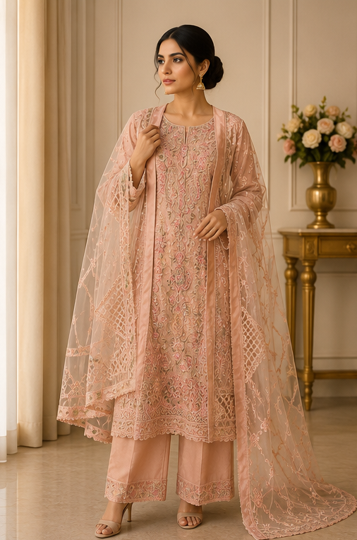 Antique Gold Chiffon Evening Outfit