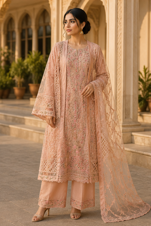 Antique Gold Chiffon Evening Outfit