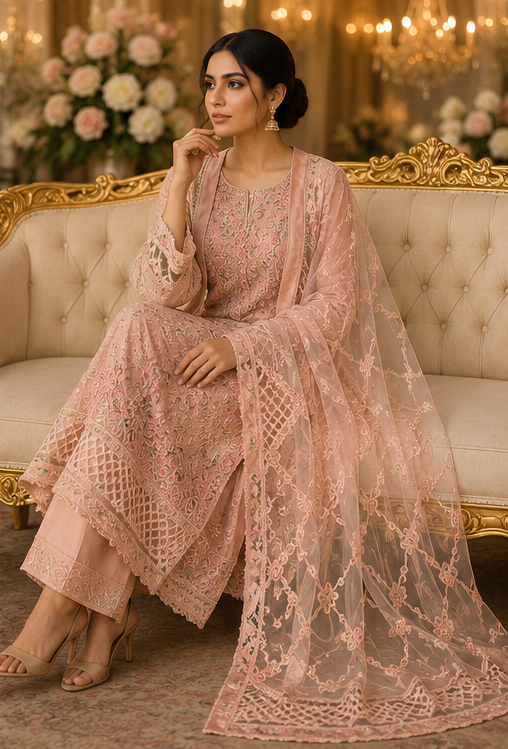 Antique Gold Chiffon Evening Outfit