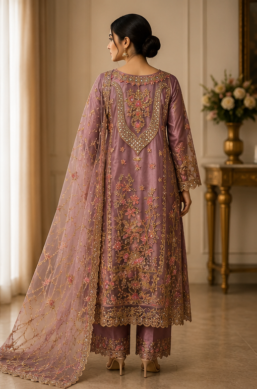 Ivory Silk Unstitched Fabric With Border Embroidery