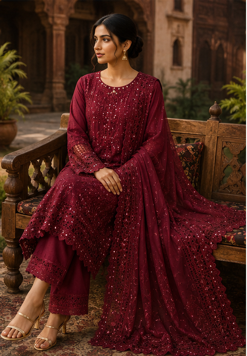 Lawn 3 piece Stitched with Monarak Dupaatta