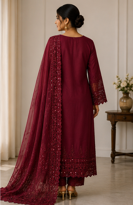 Lawn 3 piece Stitched with Monarak Dupaatta