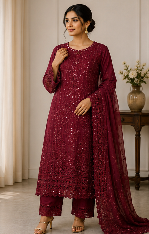 Lawn 3 piece Stitched with Monarak Dupaatta