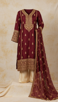 Maroon Embroidered Silk Kameez Set