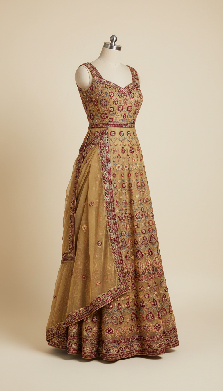 Antique Gold Chiffon Evening Outfit